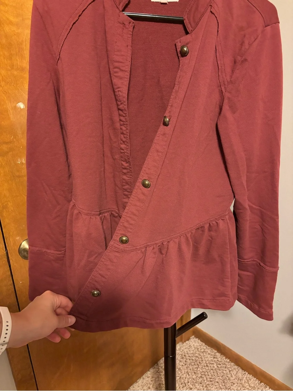 Maurices Dusty Rose Peplum Button Jacket